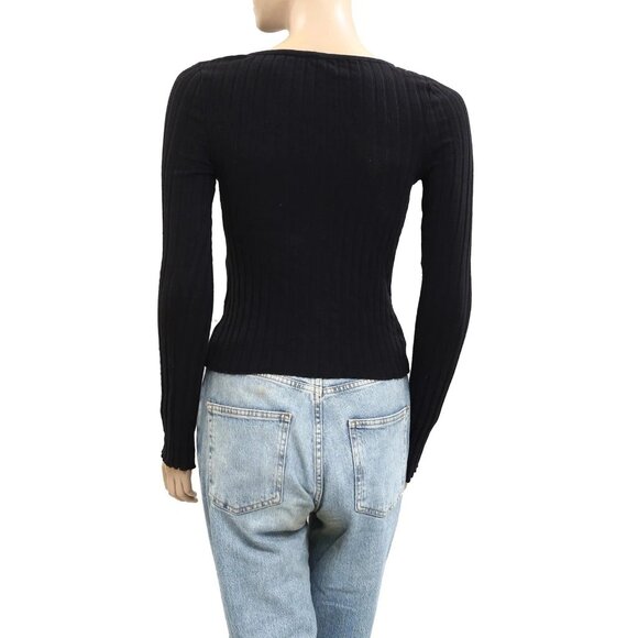 Free People Tilly Long-Sleeve Cardi Blouse Top Knit Ribbed Buttondown XS 280622 - Picture 6 of 7